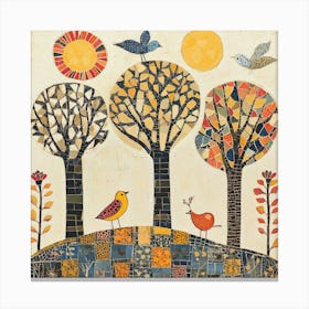 Folk Art Style Mosaic Trees 9 Canvas Print