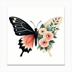 Butterfly With Roses Canvas Print