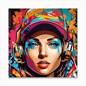 Hip Hop Girl With Headphones 1 Canvas Print