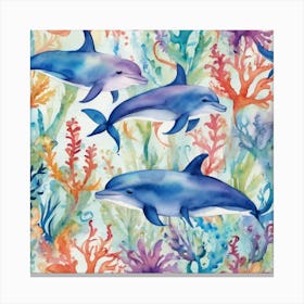 Dolphins Under The Sea Canvas Print