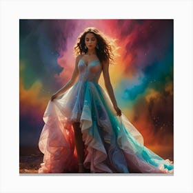 Beautiful Girl In A Colorful Dress Canvas Print