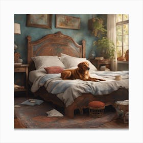 Dog In Bed Dog On Bed Painting ( Bohemian Design ) Canvas Print