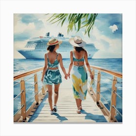 Two Women On A Cruise Ship Canvas Print