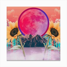 Desert Sunflower Moon Collage Square Canvas Print