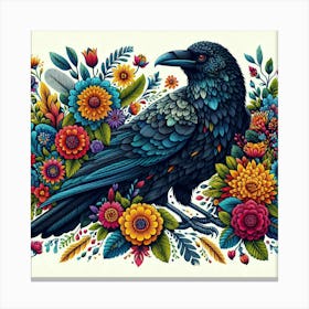 Crow And Flowers Canvas Print