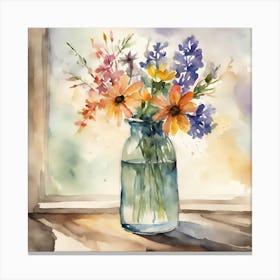 Watercolor Flowers In A Jar 2 Canvas Print