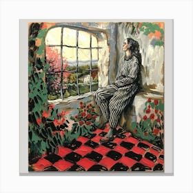 Woman Looking Out Of A Window Canvas Print