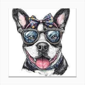 Boston Terrier Dog With Sunglasses Canvas Print