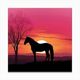 Sunset Silhouette: A Horse at Dusk Canvas Print