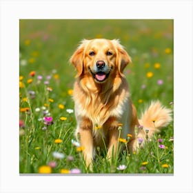 Golden Retriever In A Field Canvas Print