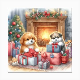 Christmas Puppies 1 Canvas Print