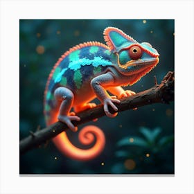 A Radiant Chameleon With Scales Of Glowing, Fractal Light Blending Into A Cosmic Jungle 1 Canvas Print