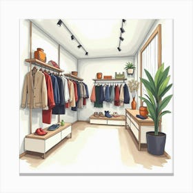 Elegant Fashion Boutique In Watercolor, Displaying Stylish Clothing And Accessories 1 Canvas Print