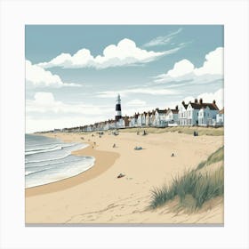 Southwold Beach Suffolk Mediterranean Style Illustration 2 Canvas Print