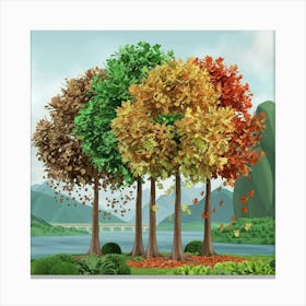 A 3d Render Of A Tree With Four Seasons Stampe su tela