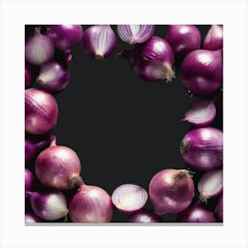 Purple Onions On Black Background Canvas Print