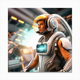 The Image Depicts A Alpha Male In A Stronger Futuristic Flying Suit With A Digital Music Streaming Display Canvas Print