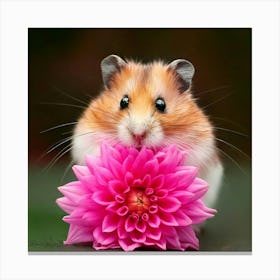 Firefly Adorable Hamster With A Pink Dahlia Blossom 53035 Canvas Print