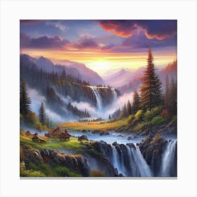 Waterfall At Sunset Canvas Print