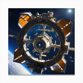 Blue Space Station In Space From Top (6) Canvas Print