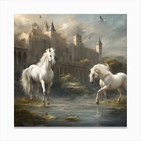 White Horses In A Castle Canvas Print