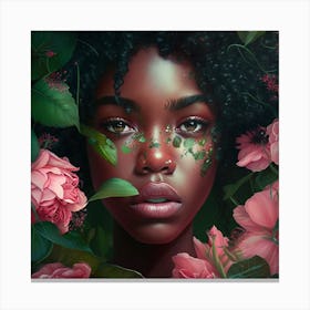 Black Girl With Flowers 6 Canvas Print