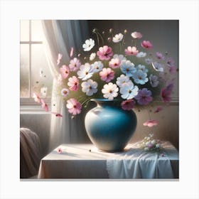 Cosmos Flowers In A Vase Canvas Print