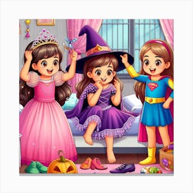 Three Little Girls Dressed Up For Halloween Canvas Print