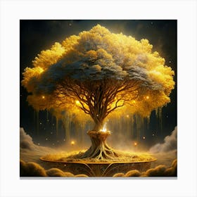 Golden Tree Of Life With Light Emitting From Its Branches Canvas Print