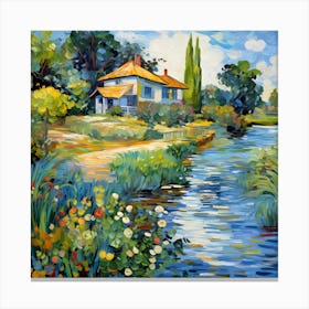 Pastel Reflections: Riverside Impressionist Symphony Canvas Print