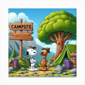 Snoopy and Scooby on Campsite Canvas Print