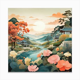 The Garden Of Morning Calm South Korea Modern Illustration 3 Canvas Print