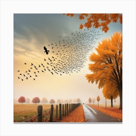 Autumn Landscape With Birds Canvas Print