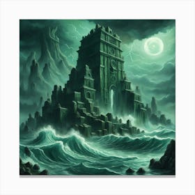 Dark Castle In The Sea Canvas Print