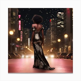 Afro-American Woman Standing On The Street At Night Canvas Print