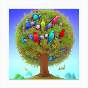 Colorful Birds On A Tree 7 Canvas Print