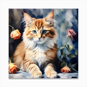 Cat With Roses Canvas Print