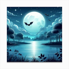 Night Landscape With Bats Canvas Print