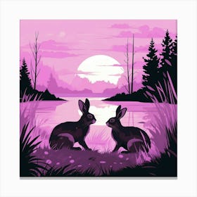 Rabbits Against A Pink Sunset Canvas Print