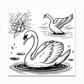 Line Art swan 3 Canvas Print