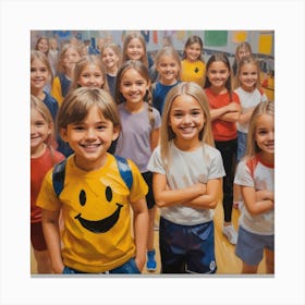 Photo Medium Shot Smiley Kids In School Gym 3 Canvas Print