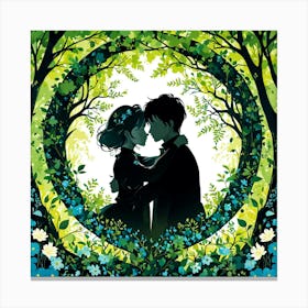 Couple Kissing In The Forest,   Couple art print 1 Canvas Print