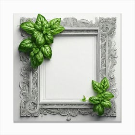 Photo Frame With Green Leaves 1 Canvas Print