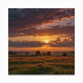 Sunset Over A Field 1 Canvas Print