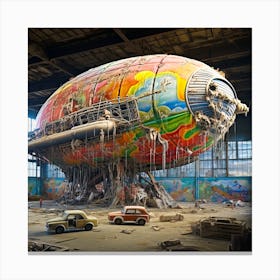 Giant Airship in ruins. Crash investigation hanger. Canvas Print