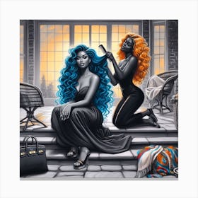 Two Black Women With Blue Hair Canvas Print