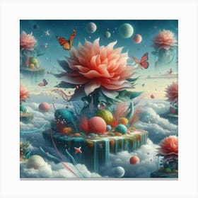 Flowers sprouting from floating Islands Canvas Print