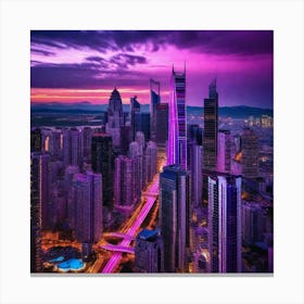 Purple City Skyline 1 Canvas Print