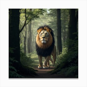 Lion In The Forest Canvas Print