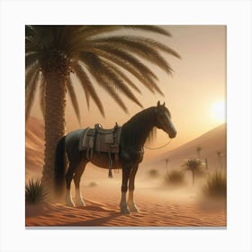 Horse In Shade Of Date Palm Tree 1 Canvas Print